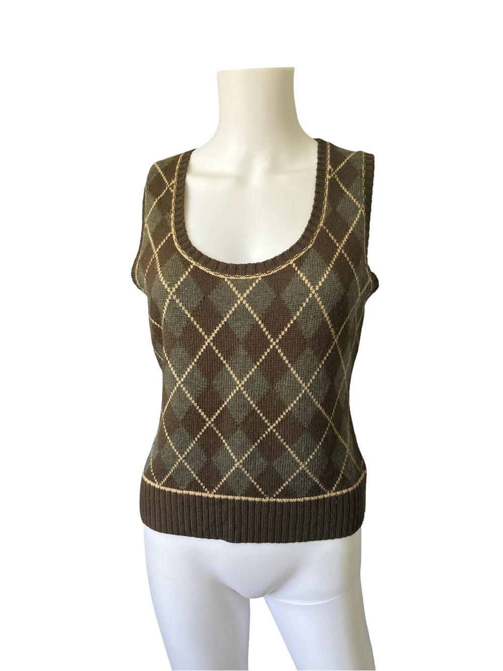 Ann Taylor LOFT Argyle Sweater Vest Knit Wool Blend Academia Womens Size Small